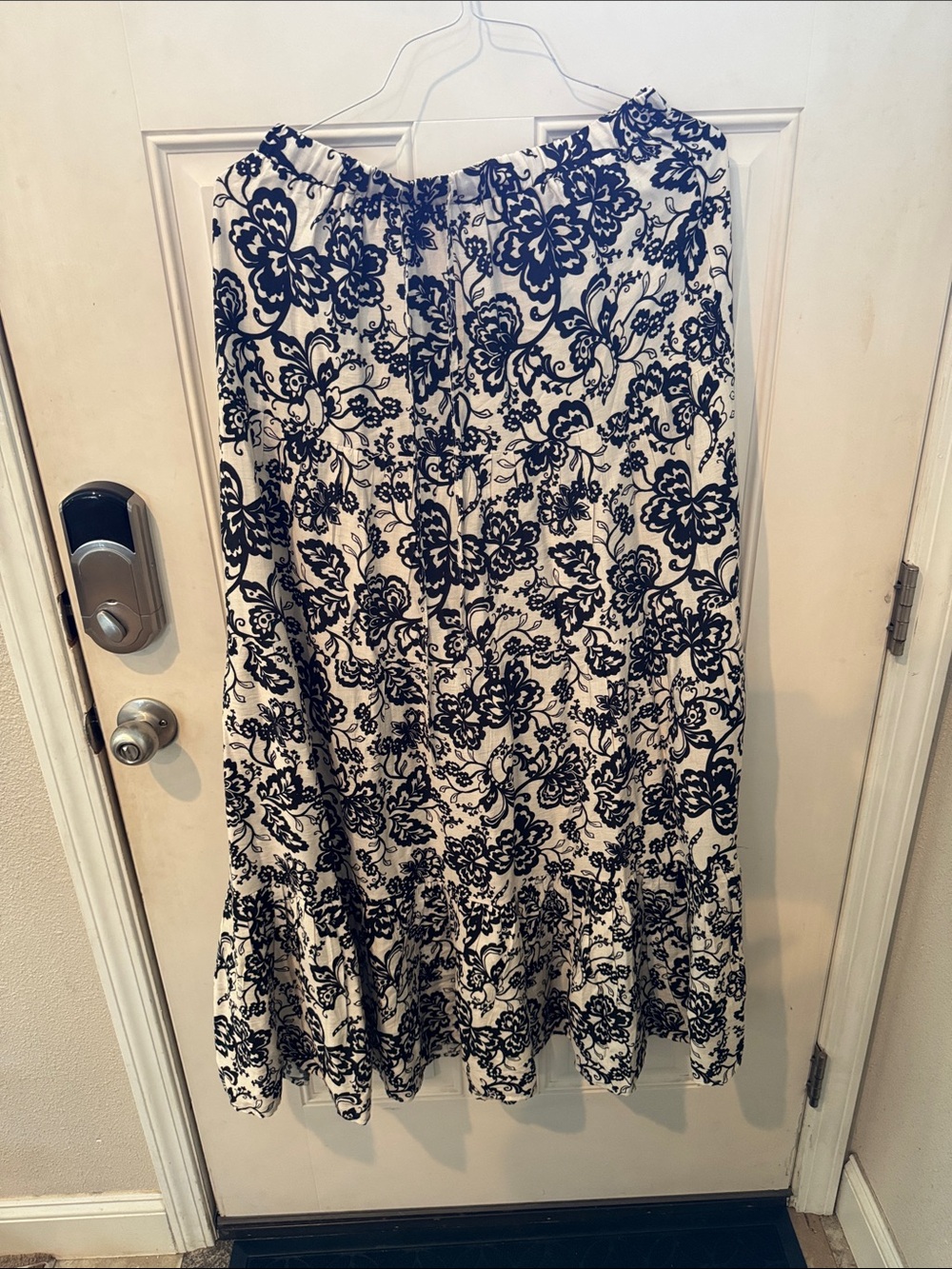 Women's White & Navy Floral Maxi Skirt - Elegant Flow